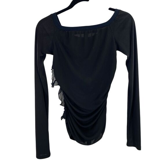 Y2K Dolce & Gabbana Long Sleeve Ruffle Side Top Black Semi Sheer Going Out Shirt - Picture 13 of 13